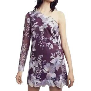 NWT $250 Free People Rosalie Embroidered MIni Dress Size 0 One Sleeve Wine